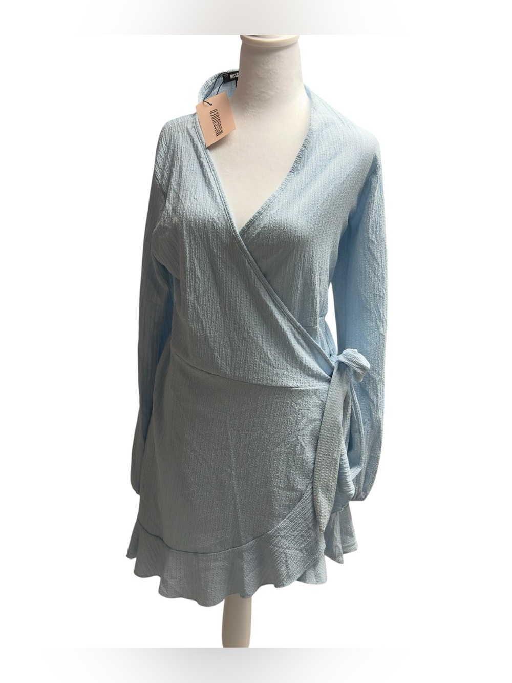 NWT Misguided Light Blue Wrap Dress with Ruffle Hem Size 8